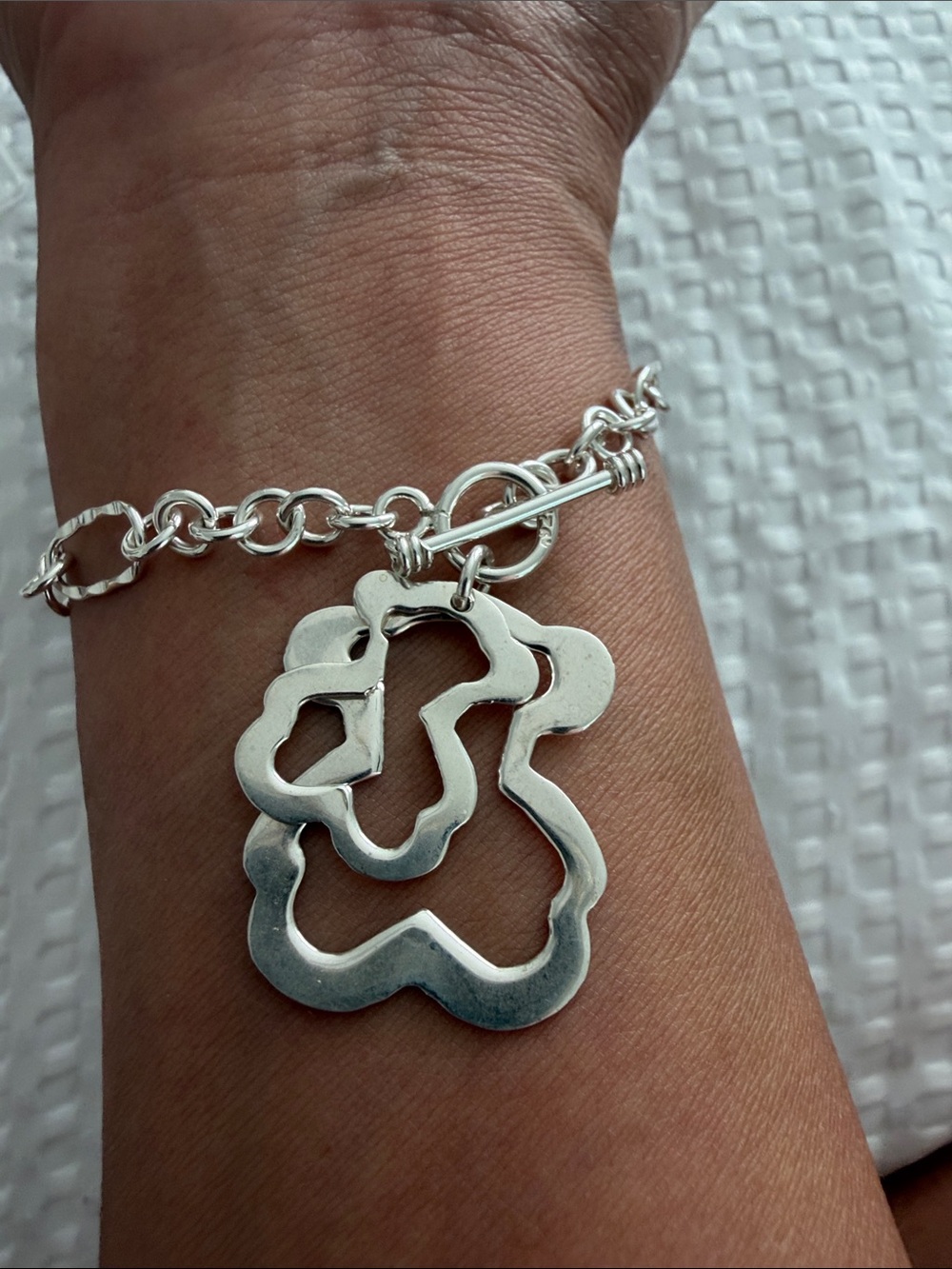 Sterling Silver Floral Link Toggle Bracelet - Silver 925
